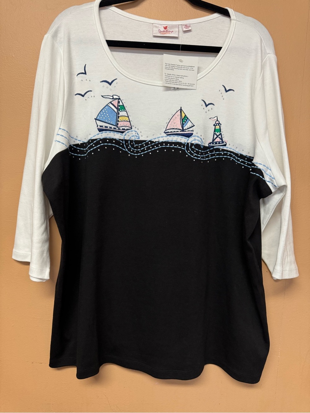 Quacker Factory 2X Nautical Sailboat Rhinestone Top Lighthouse Beach Coastal